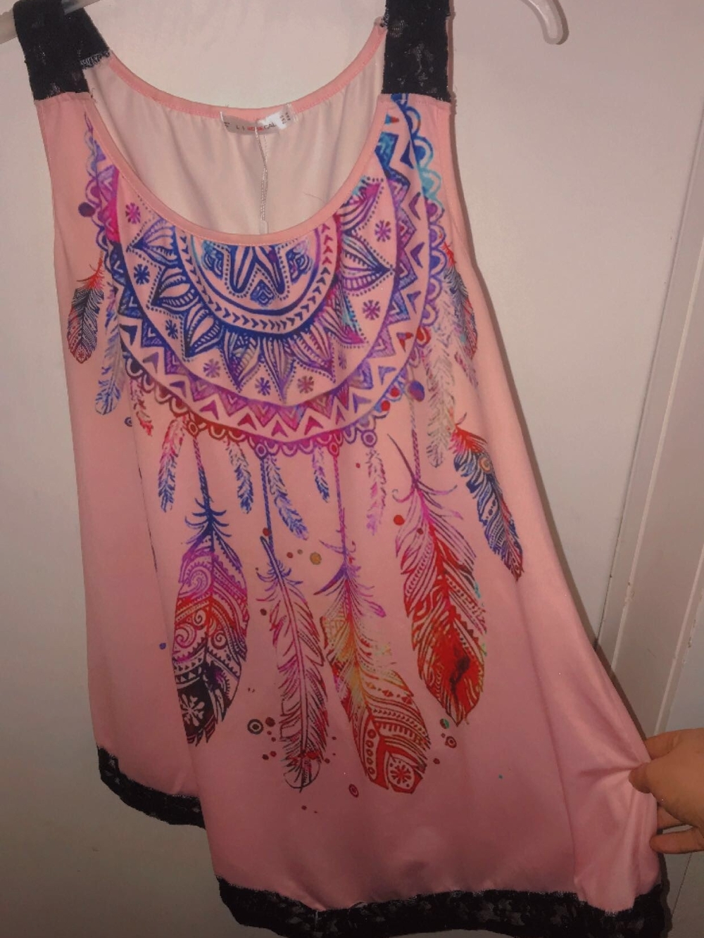 Romwe Pink Feather Print Tank Top